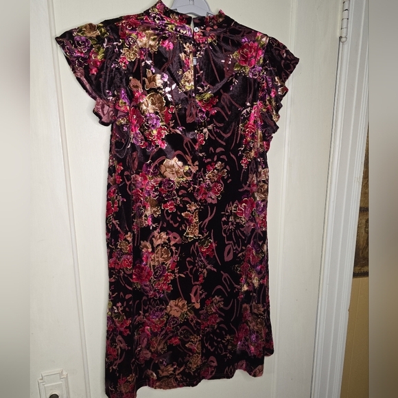Roy Brand Cottagecore Floral Velvet Mini Dress Multicolor Size Small - Picture 4 of 6